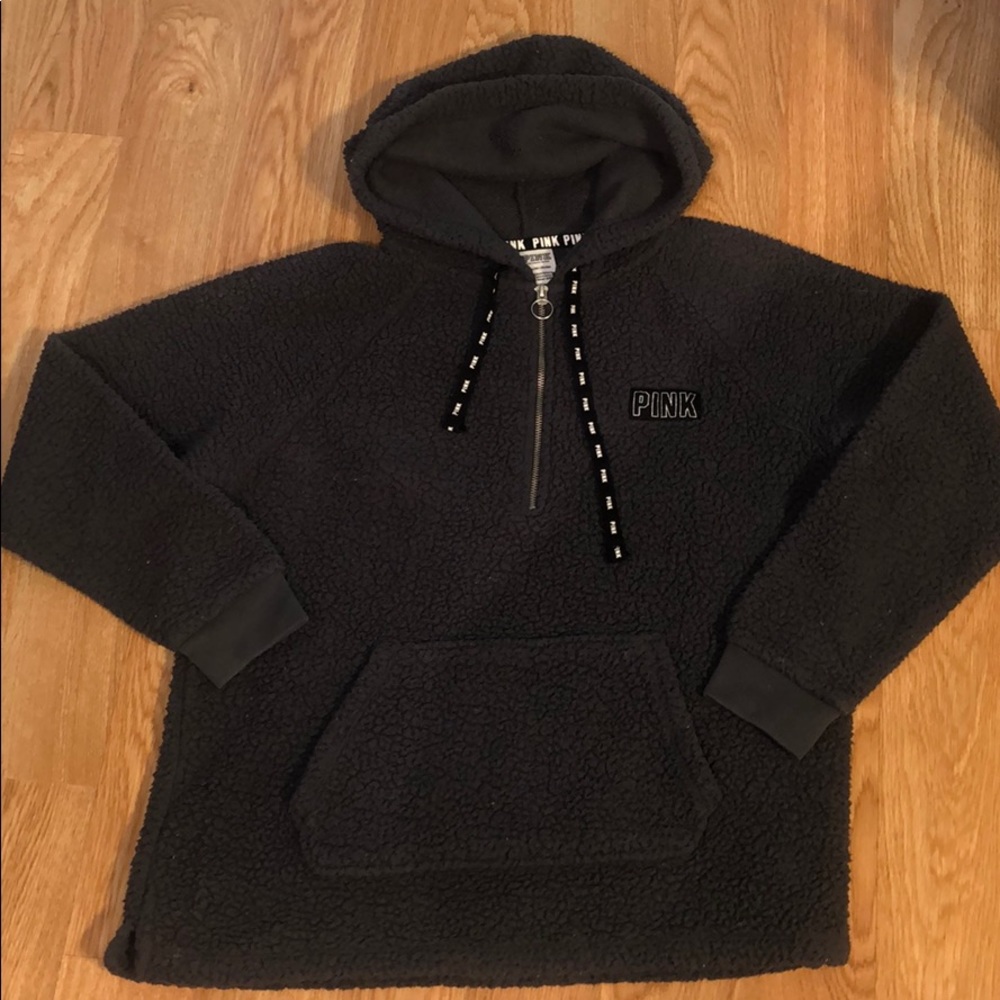 PINK small gray sherpa 3/4 zip with hoodie